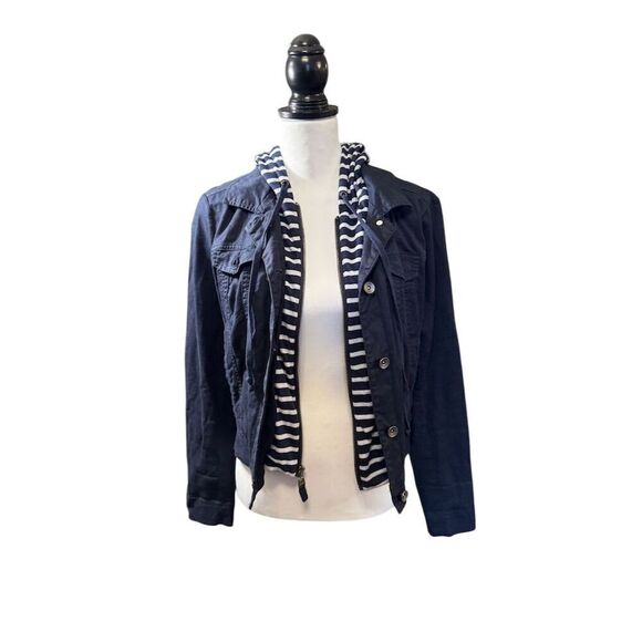 Splendid Women's Blue Denim Jacket Striped Hood. Size Small. - Picture 5 of 16